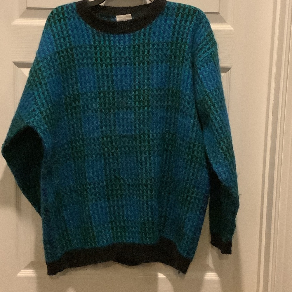 Stylish‎ women’s vintage  Blue and Green Crewneck Sweater, mohair